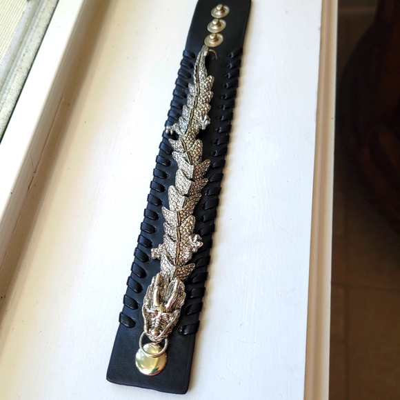 Steel Articulated Dragon & Dark Brown Leather Unisex Bracelet Snap Closure 8.5" - Picture 9 of 9